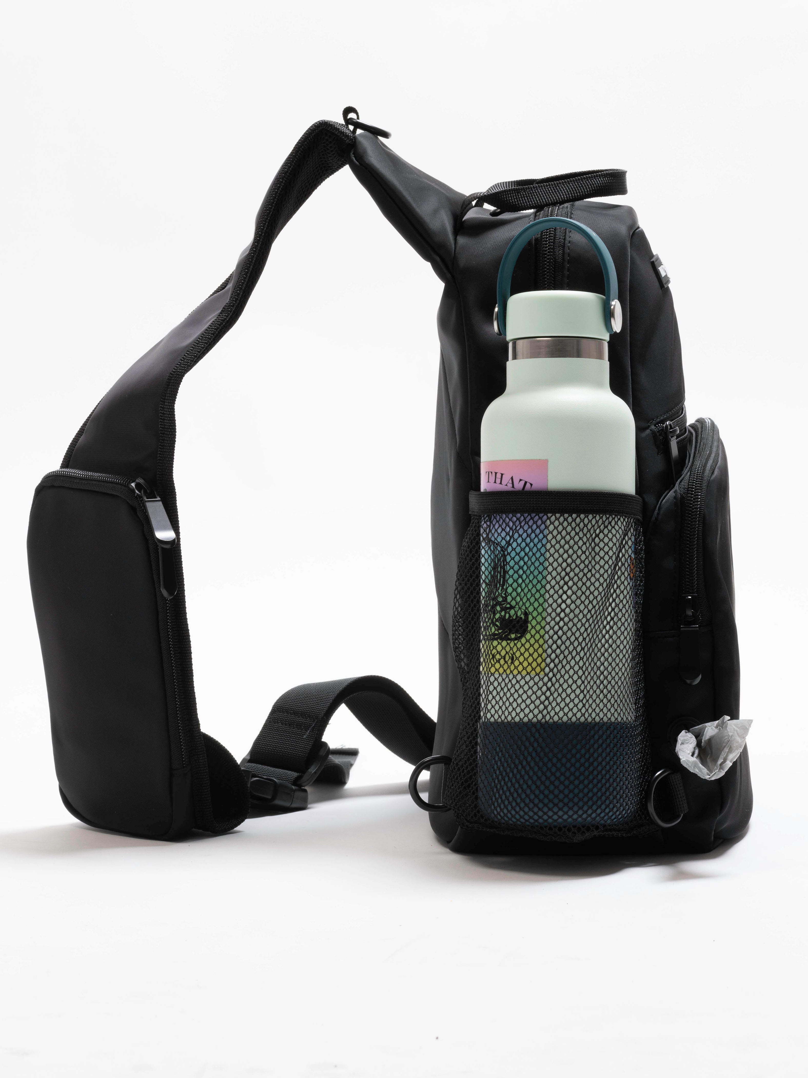 Dog walking bag store with water bottle